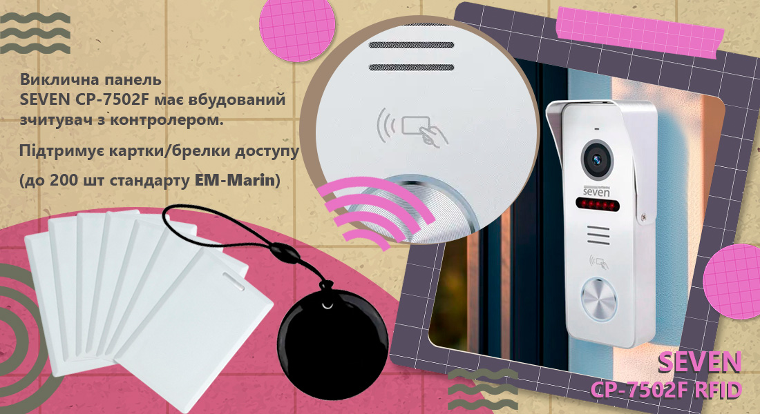 Виклична панель домофону з вбудованим зчитувачем карток EM-Marin SEVEN CP-7502F RFID white панель виклику з зчитувачем, панель виклику з вбудованим зчитувачем, панель виклику зі зчитувачем, панель виклику зі зчитувачем карт, панель виклику вулична